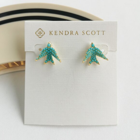 Kendra Scott Melody Bird Gold Teal Crystal Stud Earrings - Picture 1 of 3